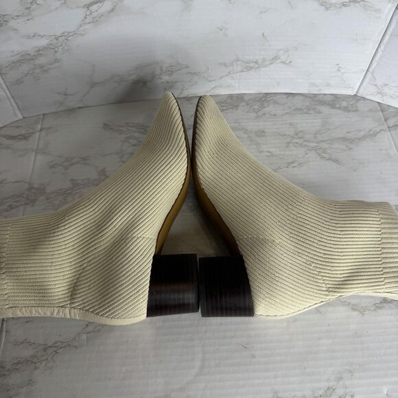 Everlane Glove Boot ReKnit Ankle Boots Womens Size 10 Cream Ribbed Block Heel - Picture 8 of 12